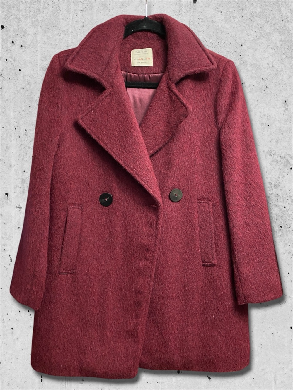 Zara Kids Double-Breasted Coat in Burgundy (Size 13-14/164cm)